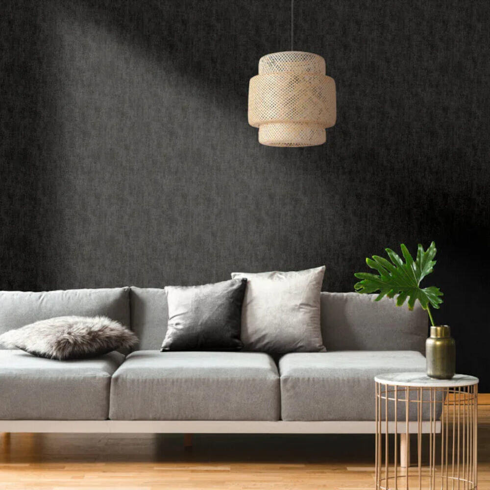 This image shows product Muriva Wallpaper 173535 Linen Texture Black Darcy James