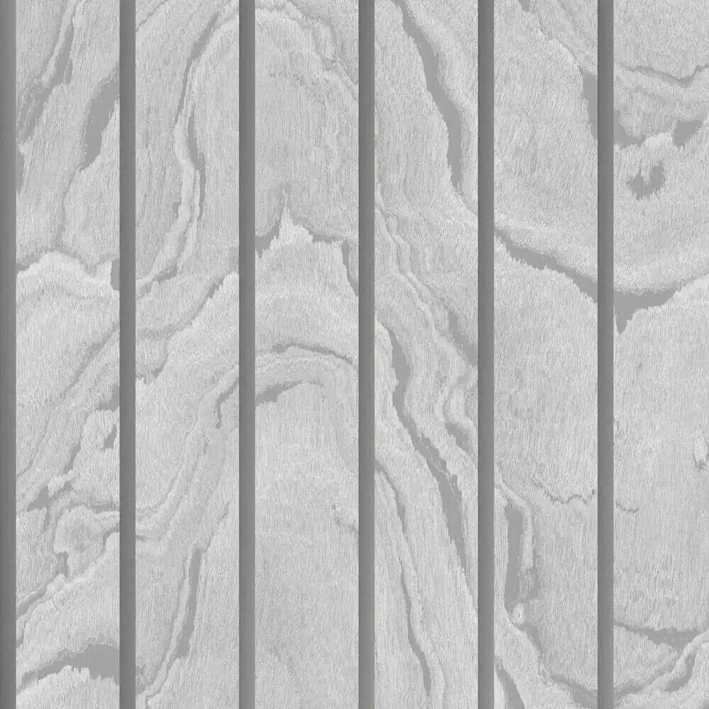 This image shows product Muriva Wallpaper 193502 Woodgrain Panel Silver Metallic