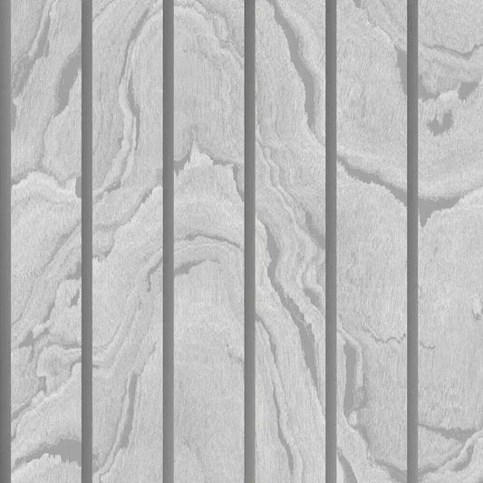 This image shows product Muriva Wallpaper 193502 Woodgrain Panel Silver Metallic
