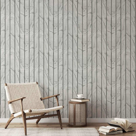 This image shows product Muriva Wallpaper 193502 Woodgrain Panel Silver Metallic