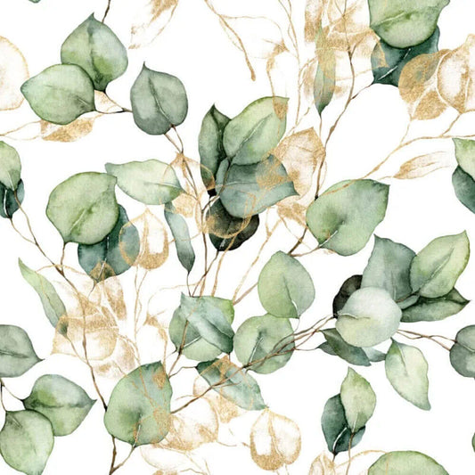 This image shows product Muriva Wallpaper 210501 Eucalyptus Leaves Green and Gold