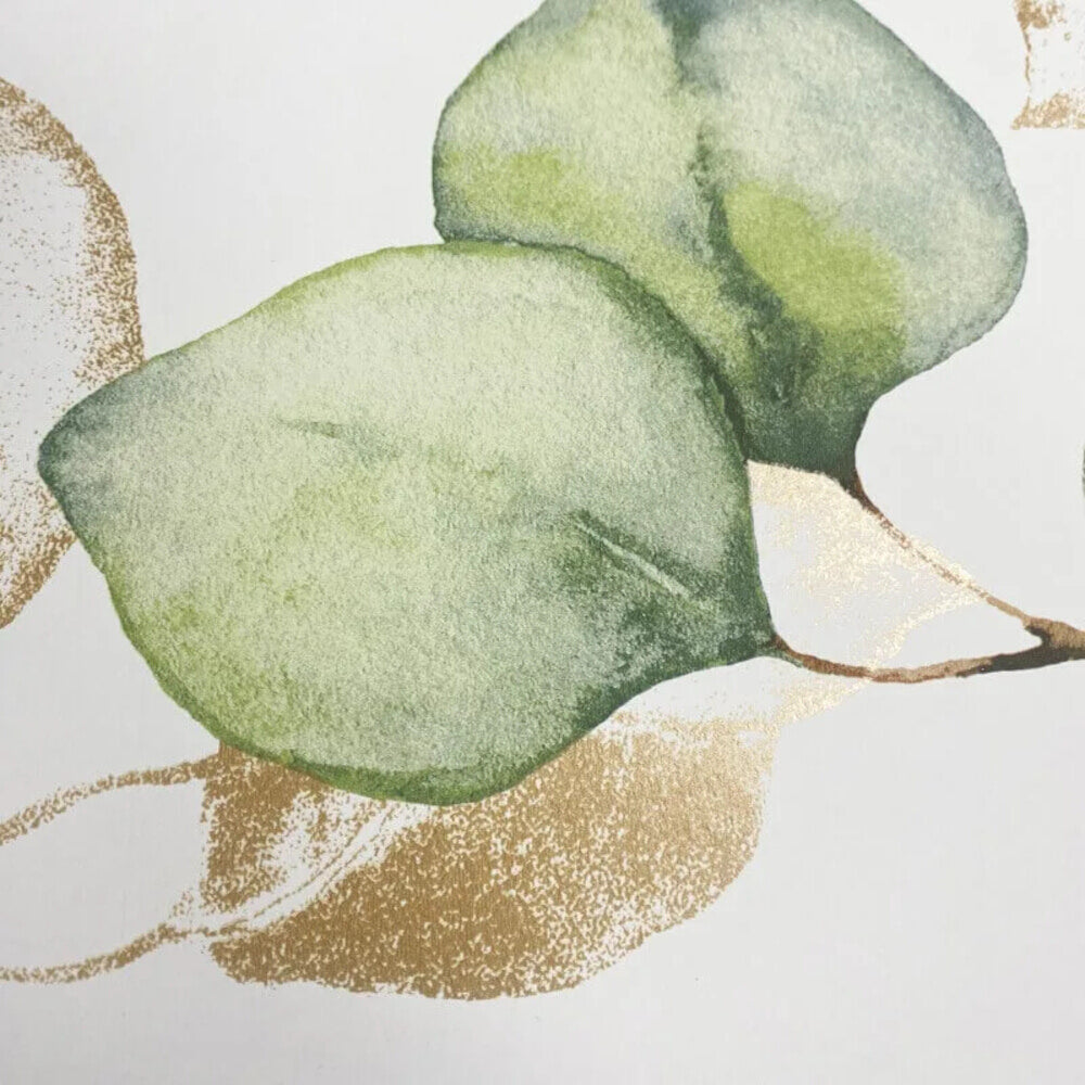 This image shows product Muriva Wallpaper 210501 Eucalyptus Leaves Green and Gold