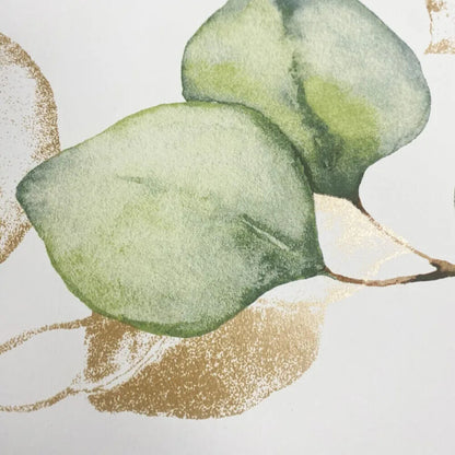 This image shows product Muriva Wallpaper 210501 Eucalyptus Leaves Green and Gold