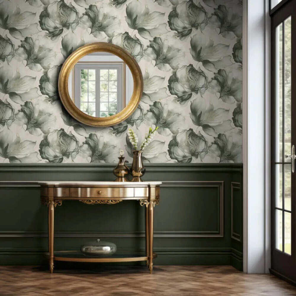 This image shows product Muriva Wallpaper 212503 Elysian Floral Green and Gold