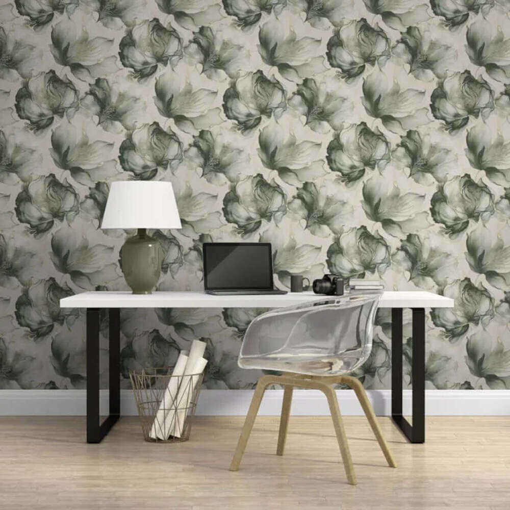 This image shows product Muriva Wallpaper 212503 Elysian Floral Green and Gold