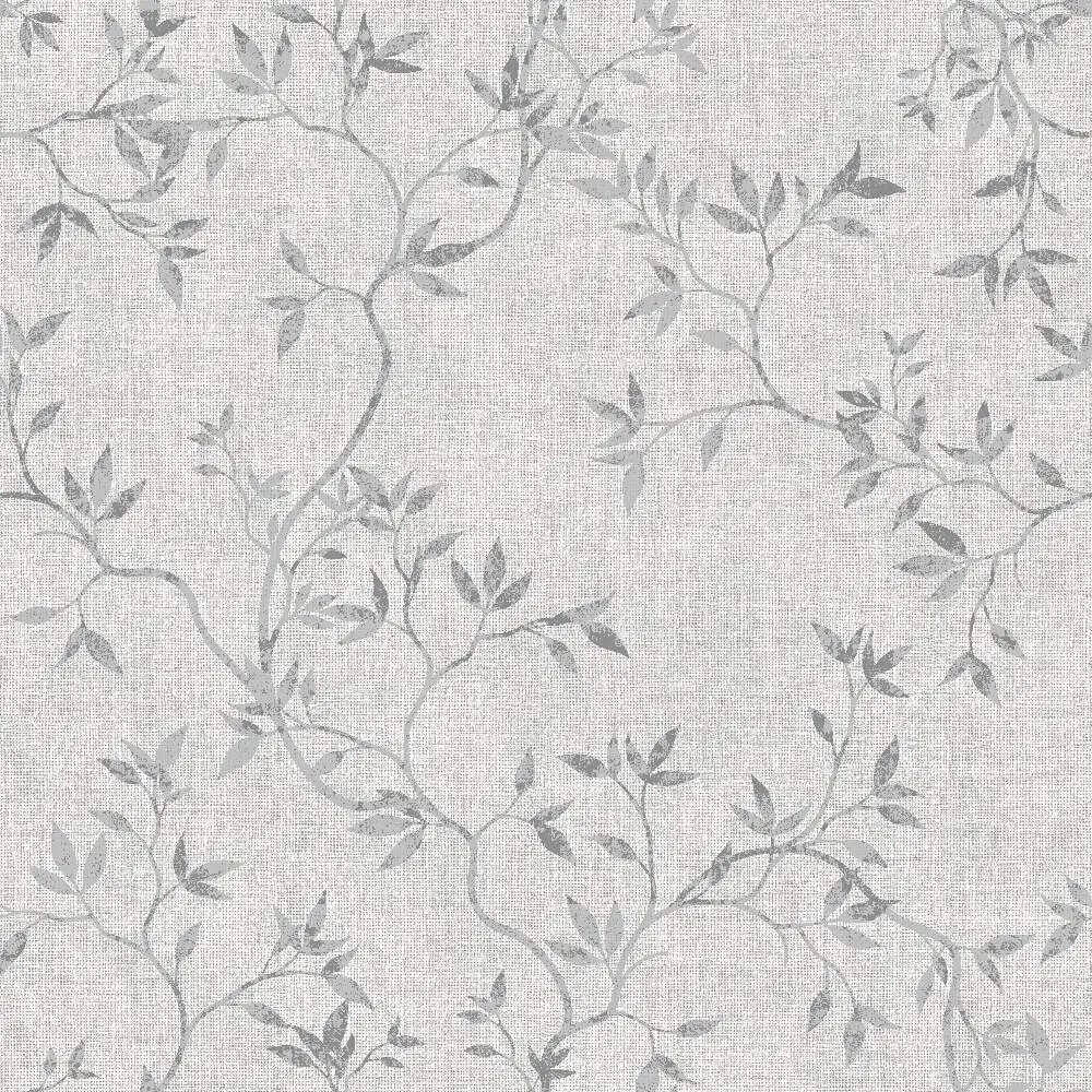 This image shows product Muriva Wallpaper 173571 Japandi Leaf Grey & Metallic Silver Floral