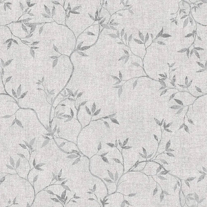 This image shows product Muriva Wallpaper 173571 Japandi Leaf Grey & Metallic Silver Floral
