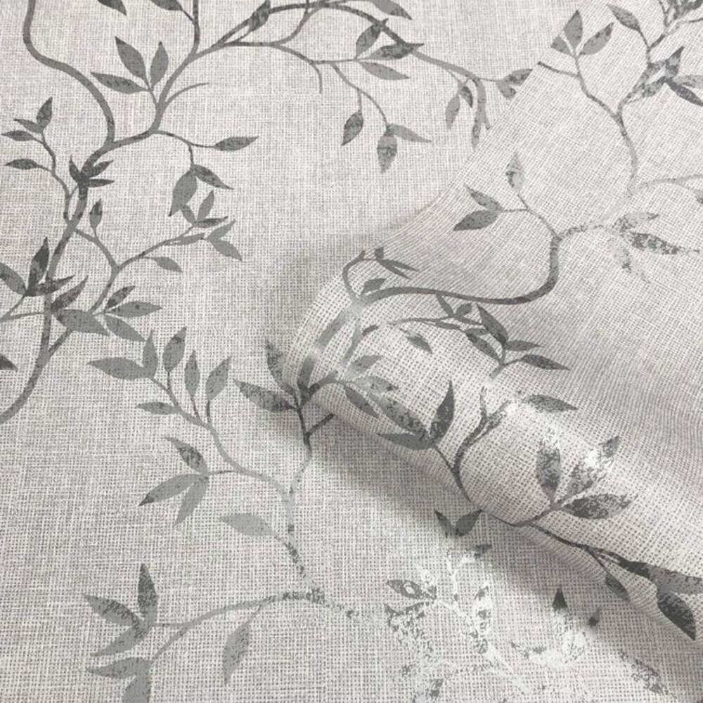 This image shows product Muriva Wallpaper 173571 Japandi Leaf Grey & Metallic Silver Floral