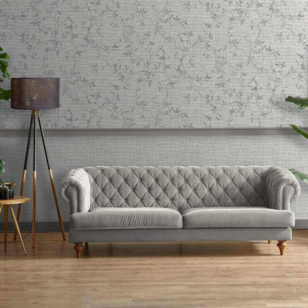 This image shows product Muriva Wallpaper 173571 Japandi Leaf Grey & Metallic Silver Floral