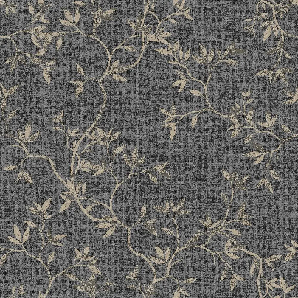 This image shows product Muriva Wallpaper 173572 Muriva Japandi Leaf Charcoal Metallic