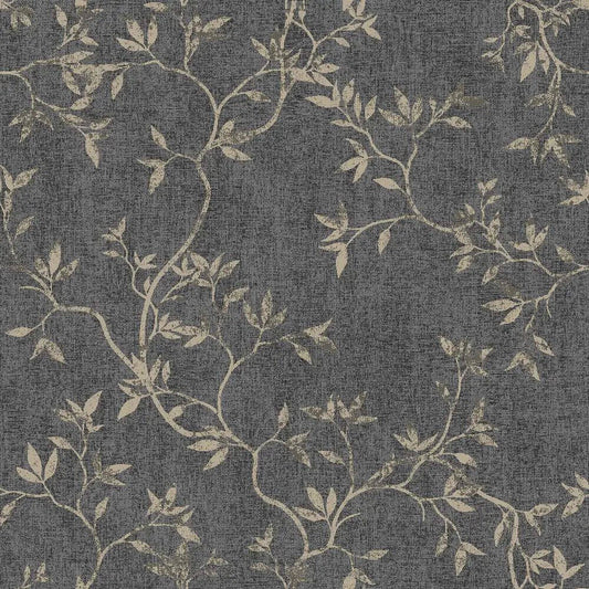 This image shows product Muriva Wallpaper 173572 Muriva Japandi Leaf Charcoal Metallic