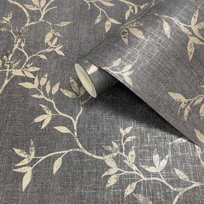 This image shows product Muriva Wallpaper 173572 Muriva Japandi Leaf Charcoal Metallic