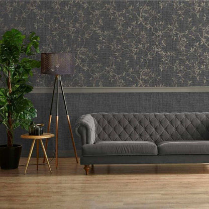 This image shows product Muriva Wallpaper 173572 Muriva Japandi Leaf Charcoal Metallic