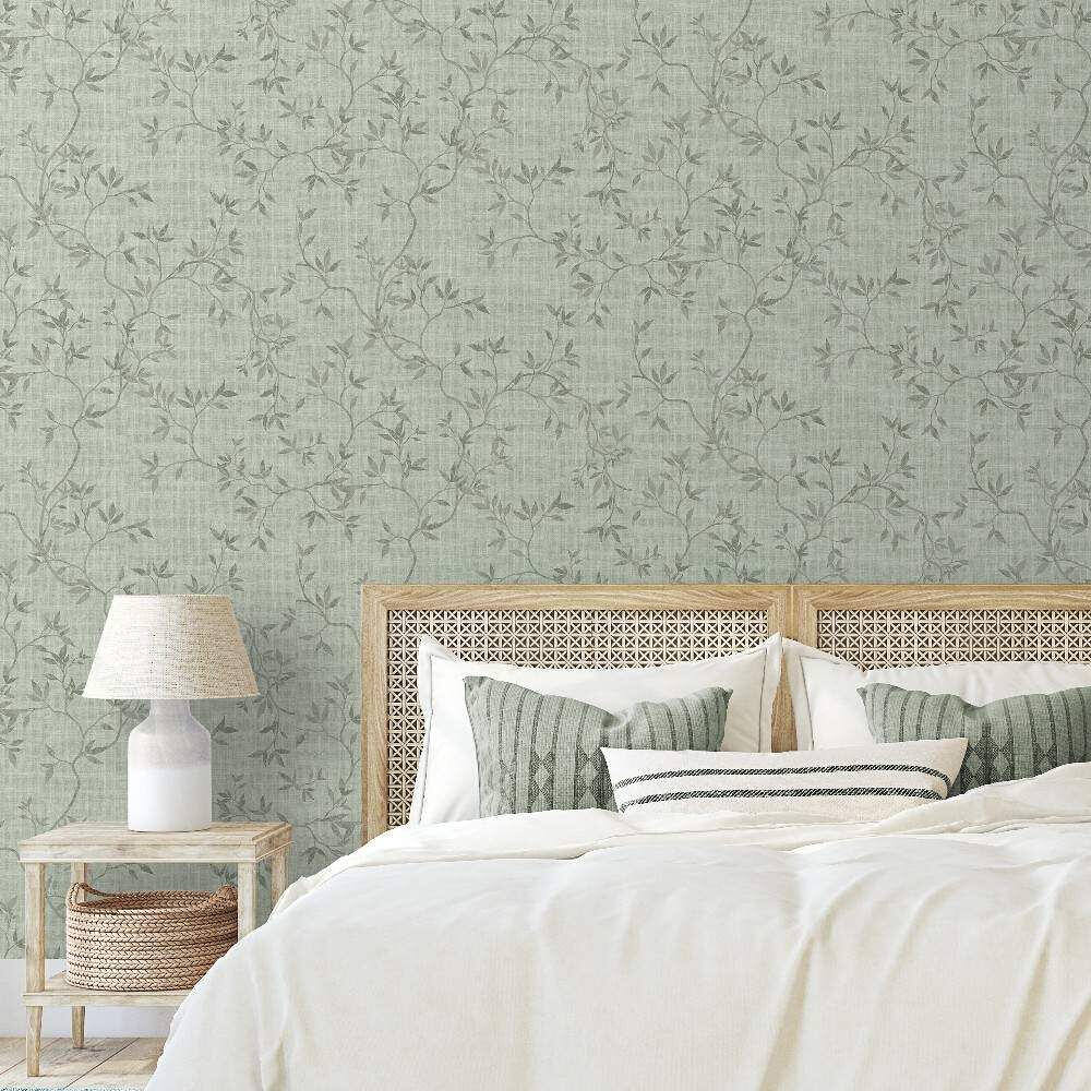 This image shows product Muriva Wallpaper 173574 Japandi Leaf Green Floral Darcy James
