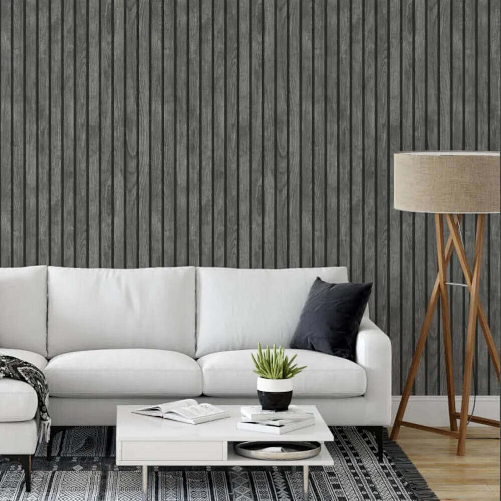 This image shows product Muriva Wallpaper 102576 Wooded Slats Black and Grey