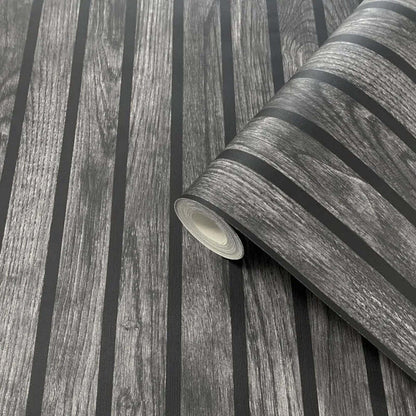 This image shows product Muriva Wallpaper 102576 Wooded Slats Black and Grey