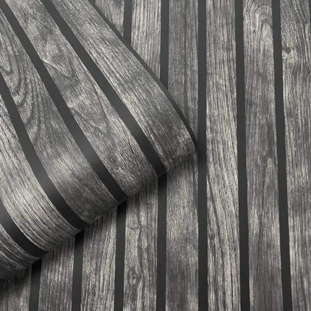 This image shows product Muriva Wallpaper 102576 Wooded Slats Black and Grey