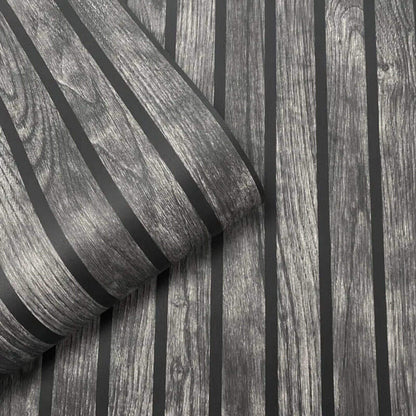 This image shows product Muriva Wallpaper 102576 Wooded Slats Black and Grey