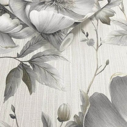 This image shows product Muriva Wallpaper 227502 Alethia Floral Grey Metallic