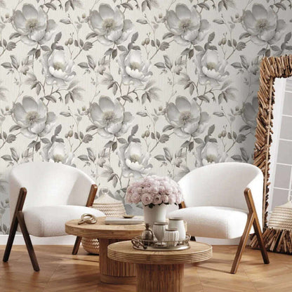 This image shows product Muriva Wallpaper 227502 Alethia Floral Grey Metallic