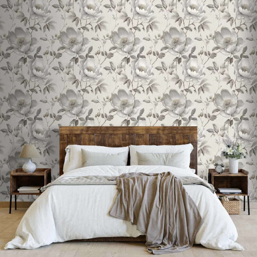 This image shows product Muriva Wallpaper 227502 Alethia Floral Grey Metallic