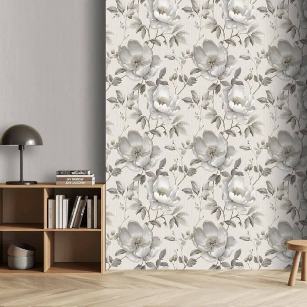 This image shows product Muriva Wallpaper 227502 Alethia Floral Grey Metallic