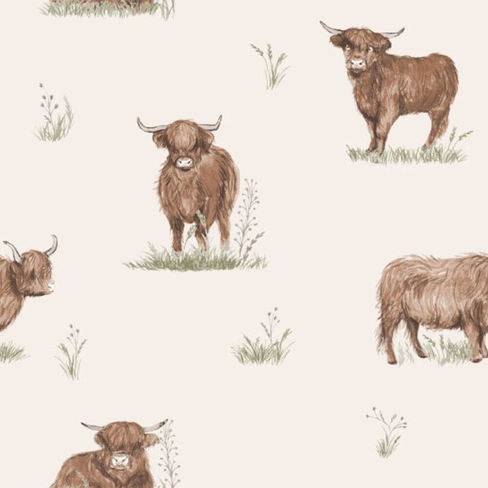 This image shows product Muriva Wallpaper 165532 Catherine Lansfield Angus Highland Cow