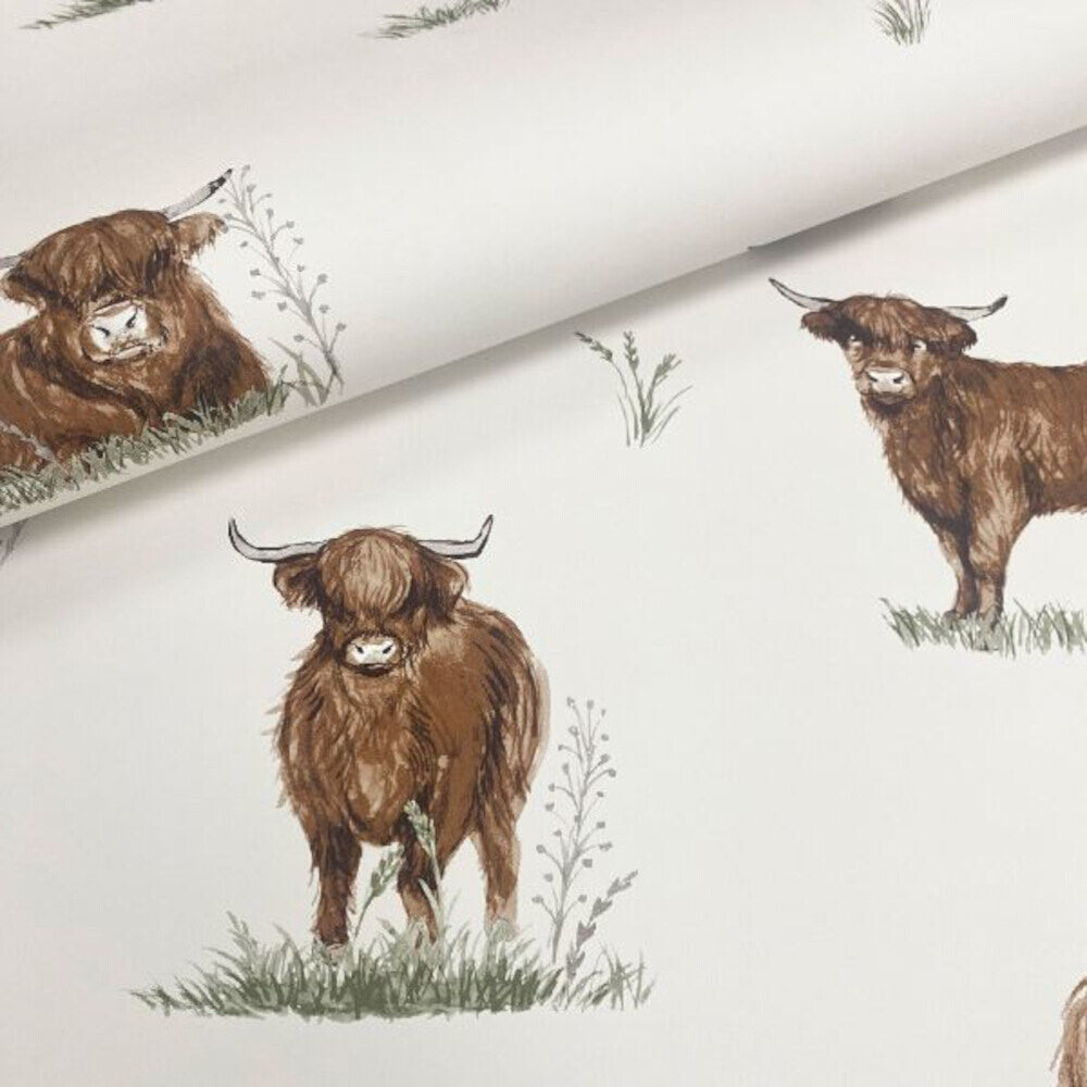 This image shows product Muriva Wallpaper 165532 Catherine Lansfield Angus Highland Cow