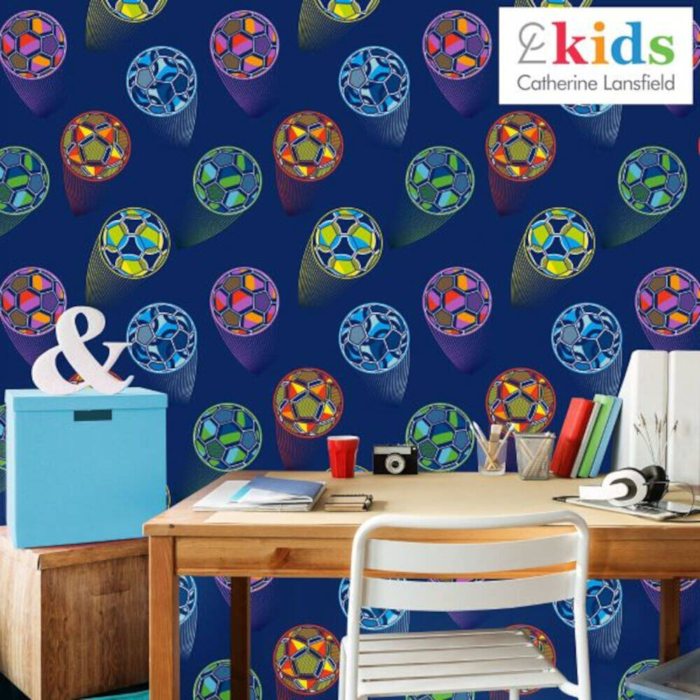 This image shows product Muriva Wallpaper 165573 Catherine Lansfield Bright Football Blue