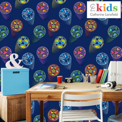This image shows product Muriva Wallpaper 165573 Catherine Lansfield Bright Football Blue
