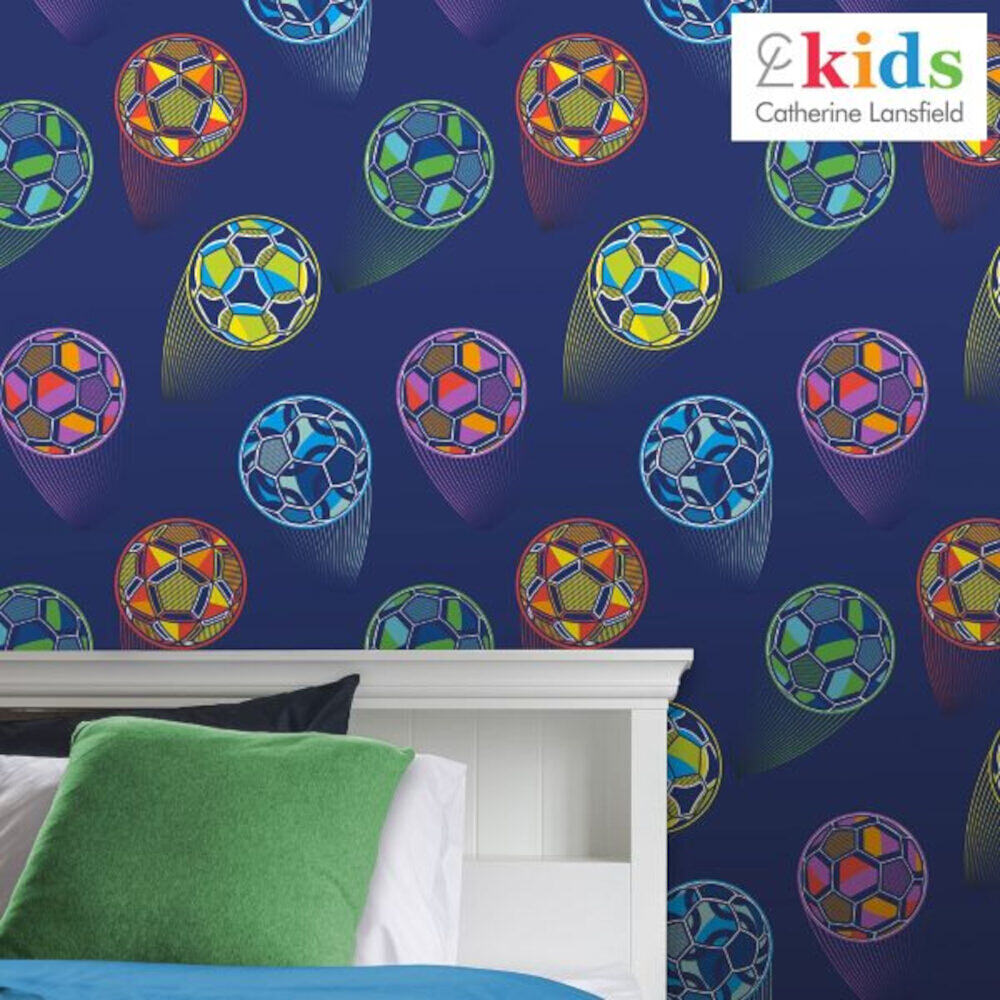 This image shows product Muriva Wallpaper 165573 Catherine Lansfield Bright Football Blue