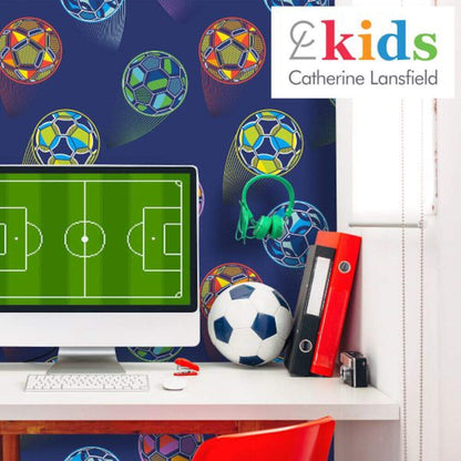 This image shows product Muriva Wallpaper 165573 Catherine Lansfield Bright Football Blue