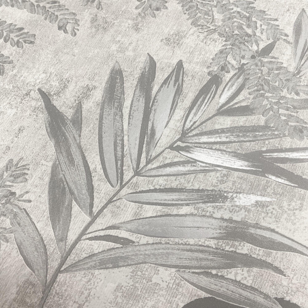 This image shows product Muriva Wallpaper 209111 Phelan Leaf Blown Vinyl Grey