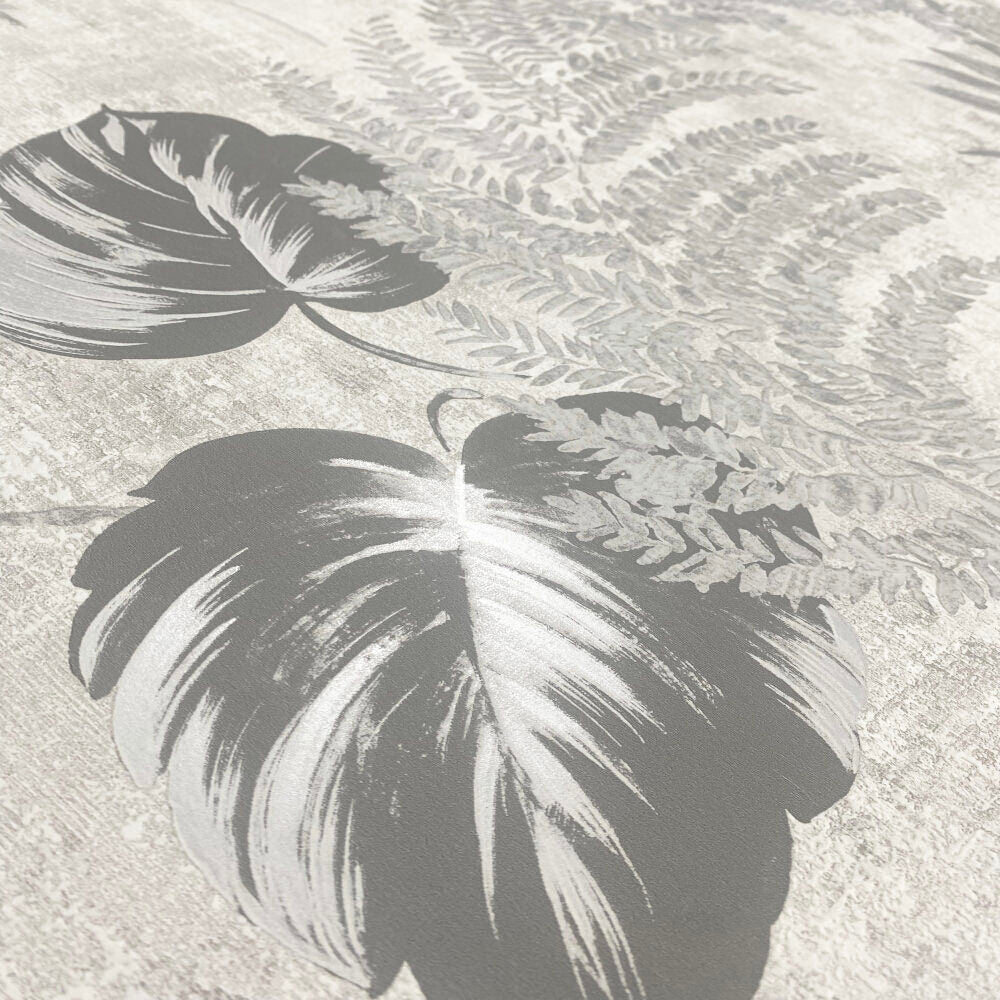 This image shows product Muriva Wallpaper 209111 Phelan Leaf Blown Vinyl Grey