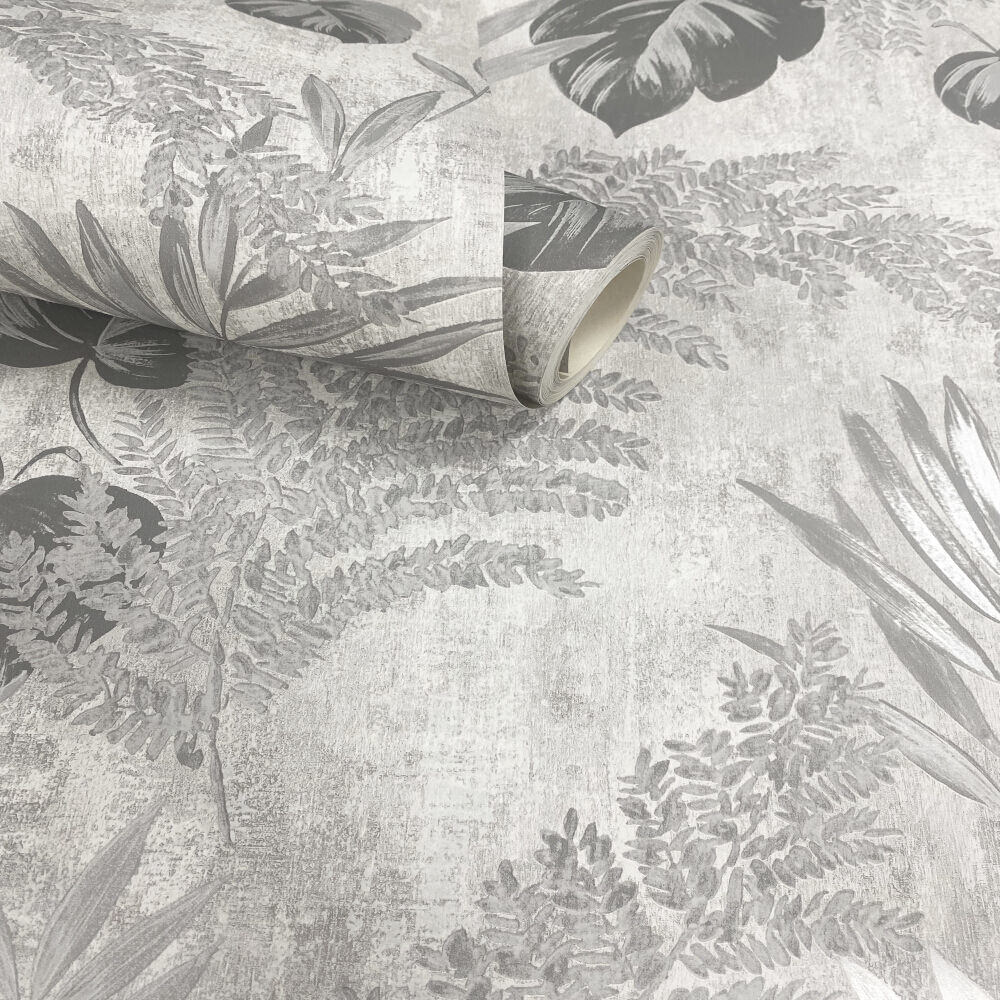This image shows product Muriva Wallpaper 209111 Phelan Leaf Blown Vinyl Grey