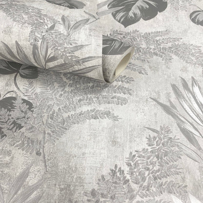 This image shows product Muriva Wallpaper 209111 Phelan Leaf Blown Vinyl Grey