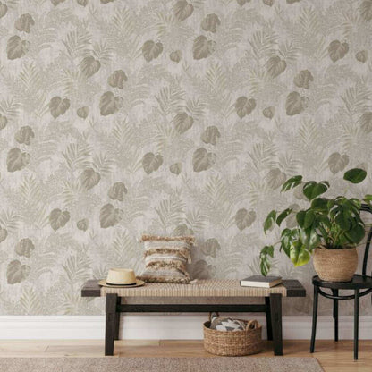 This image shows product Muriva Wallpaper 209112 Phelan Leaf Vinyl Beige