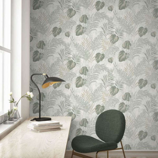 This image shows product Muriva Wallpaper 209113 Phelan Leaf Vinyl Green