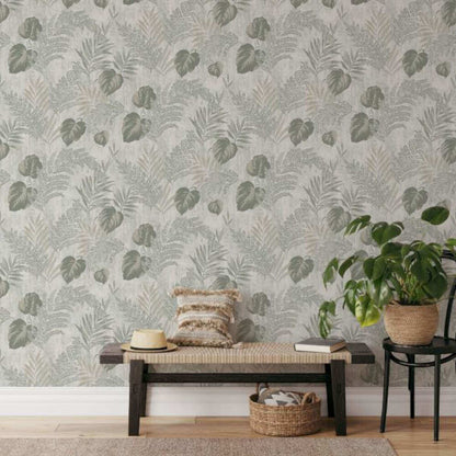 This image shows product Muriva Wallpaper 209113 Phelan Leaf Vinyl Green